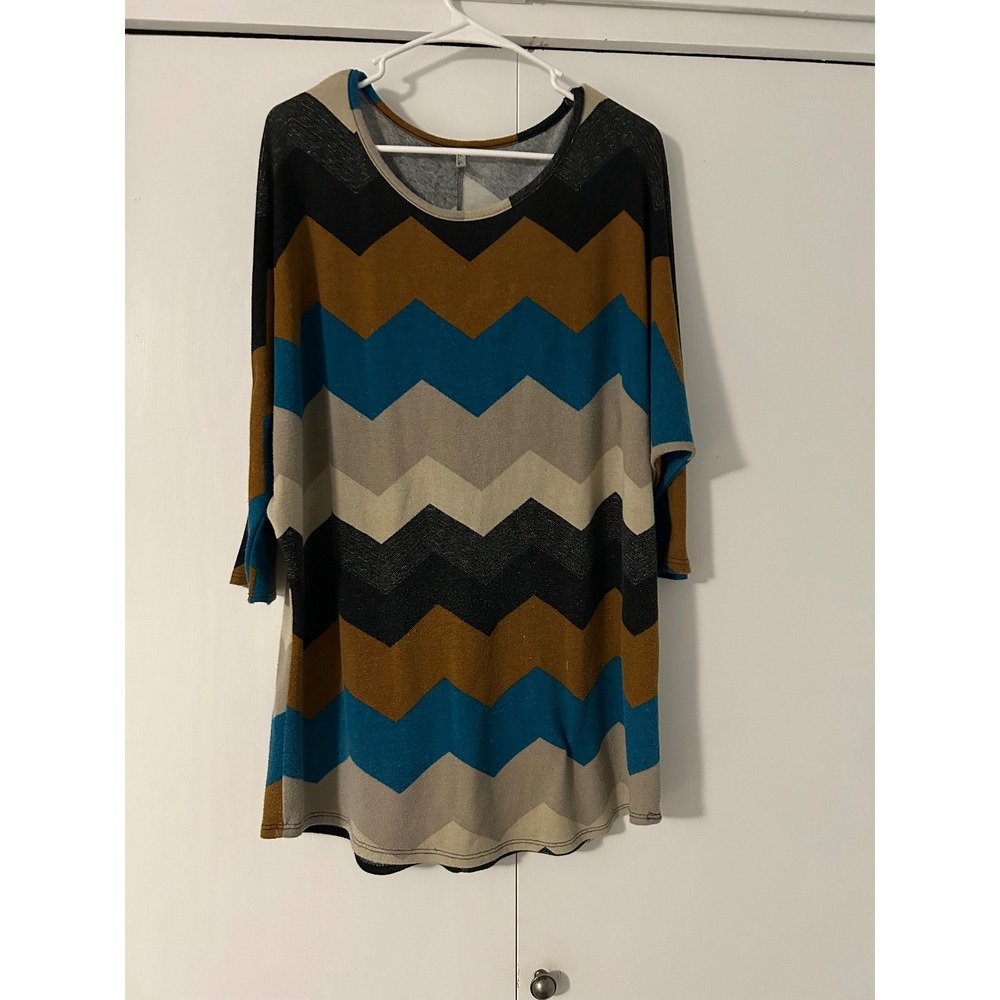 Auditions Women 1XL Chevron Tunic Top Teal Mustard Zig Zag Dolman AT1695P-3